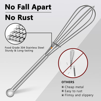 Mini Whisk Set - 6 Pieces of 5-Inch 304 Stainless Steel Whisks for Whisking, Beating Eggs, Mixing Sauces, and Blending Ingredients