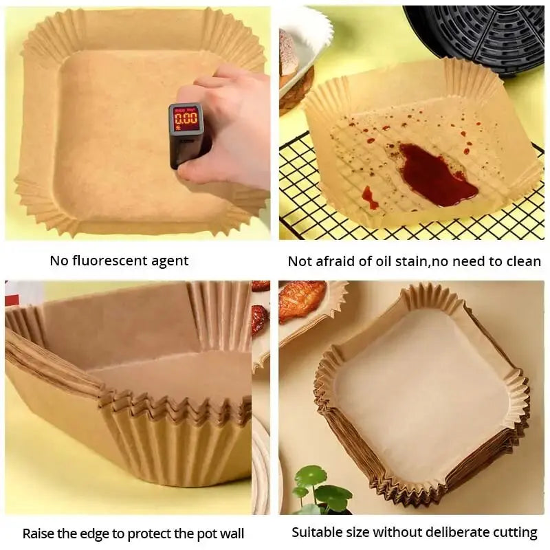 50Pcs/Set Air Fryer Disposable Paper Parchment Wood Pulp Steamer Cheesecake Air Fryer Accessories Baking Paper for Air Fryer