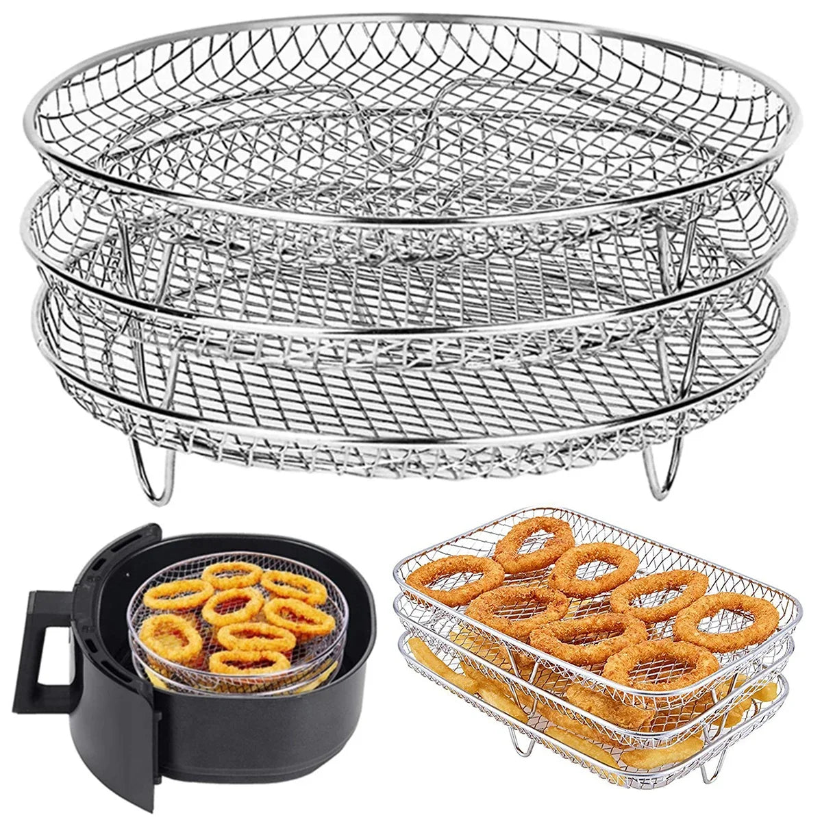 Roasting Rack Compatible with Most Air Fryer Air Fryer Accessories Stainless Steel Airfryer Rack Steamer Roasting Rack