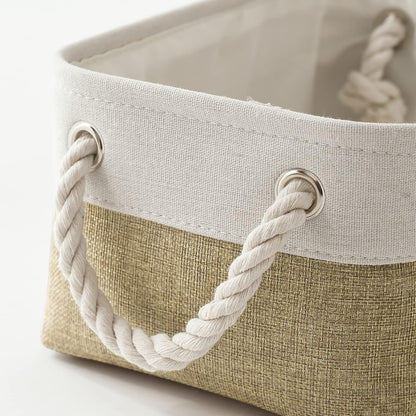 Storage Bins for Shelves - Small 6 Pack Collapsible Storage Basket for Organizing, Fabric Storage Cubes with Handle for Closet Cloth Toy Gift Kids (White & Khaki 11.8X7.8X5.2 Inch)