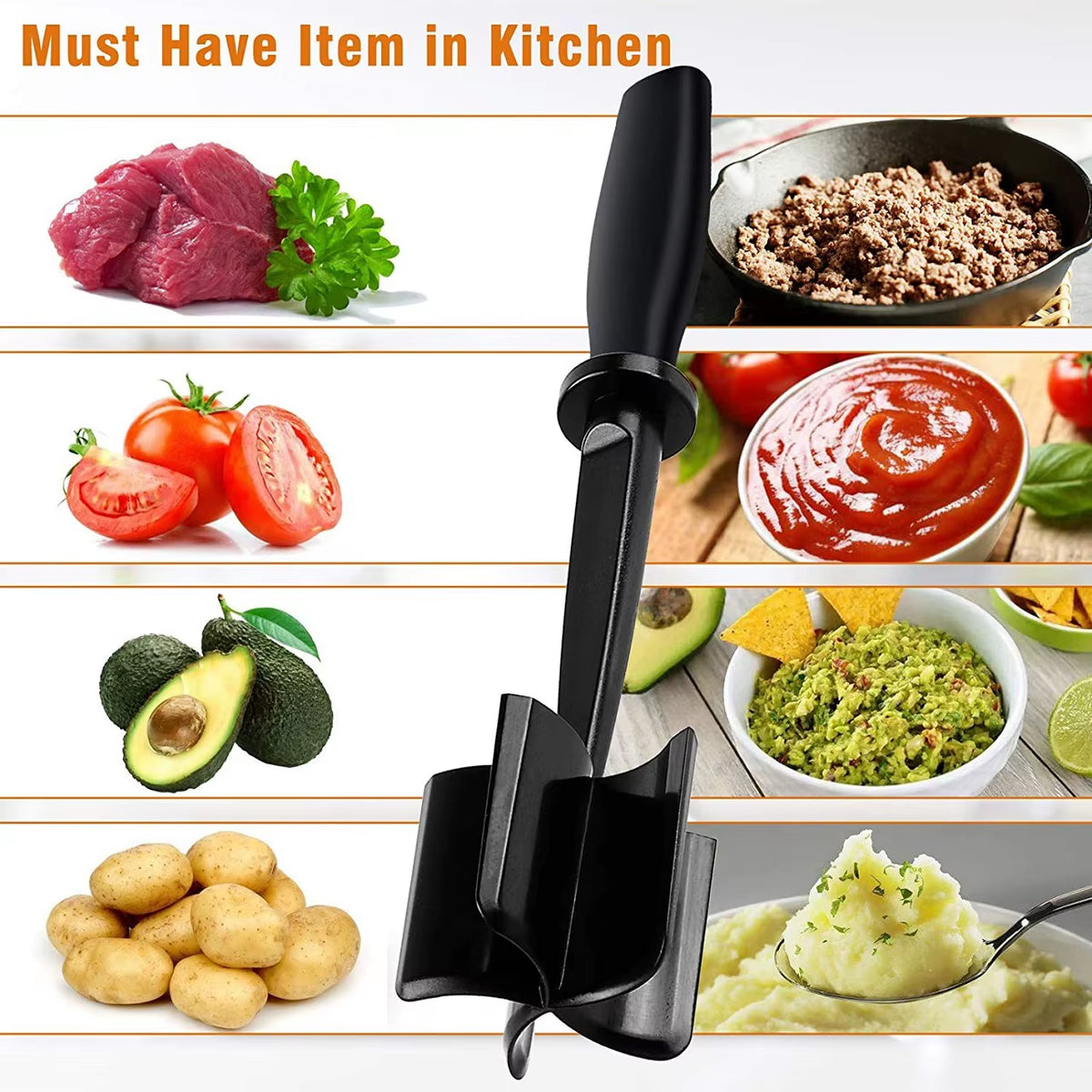1Pc Meat Chopper, Hamburger Chopper, Premium Heat Resistant Masher and Smasher for Hamburger Meat, Ground Beef, Ground Turkey
