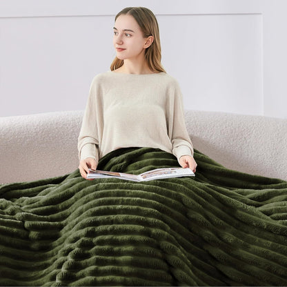 Ribbed Twin Blanket for Couch & Bed, Olive Green, 60"X80" | Ultra-Soft Plush Fleece, Cozy, Warm yet Lightweight, Ribbed Texture, Home Decor, Machine Washable, Giftable, All-Season Use