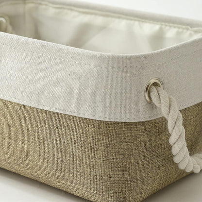 Storage Bins for Shelves - Small 6 Pack Collapsible Storage Basket for Organizing, Fabric Storage Cubes with Handle for Closet Cloth Toy Gift Kids (White & Khaki 11.8X7.8X5.2 Inch)