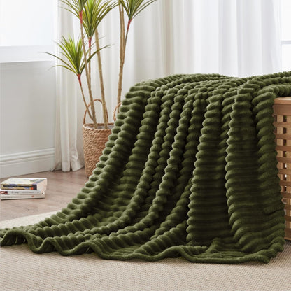 Ribbed Twin Blanket for Couch & Bed, Olive Green, 60"X80" | Ultra-Soft Plush Fleece, Cozy, Warm yet Lightweight, Ribbed Texture, Home Decor, Machine Washable, Giftable, All-Season Use