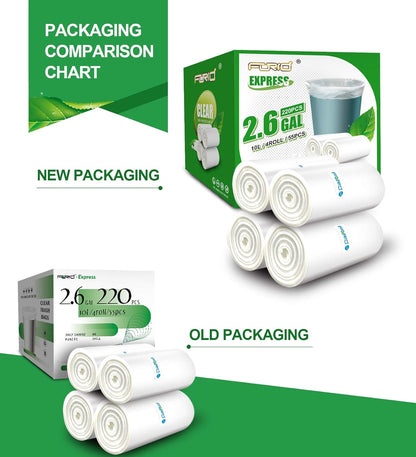 Clear 2.6 Gallon Small Trash Bags - 220 Count Durable Plastic Wastebasket Liners for Bathroom, Bedroom, and Office - 10 Liters